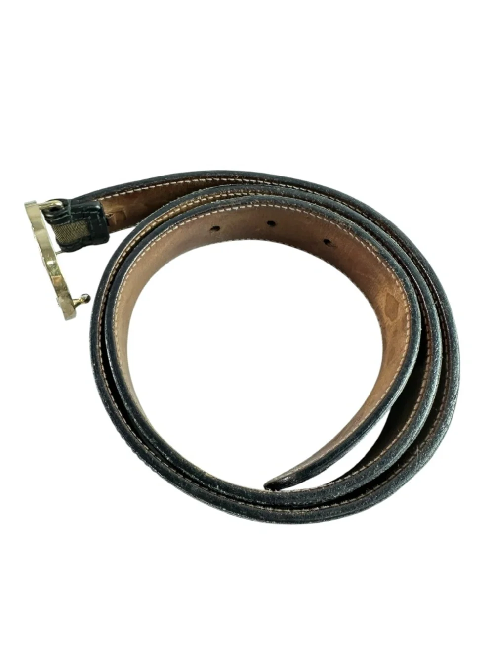 Genuine Vintage GUCCI Black Leather Canvas Interlocking GG Gold Buckle Belt 34